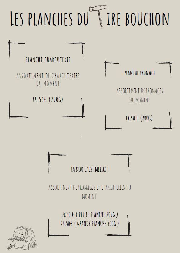 La carte des planches à déguster